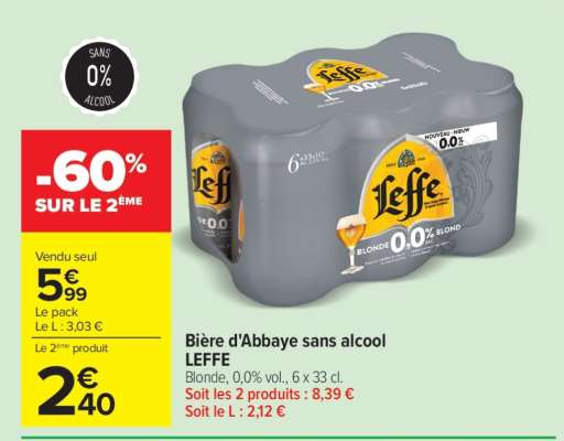 Bière d'Abbaye sans alcool LEFFE