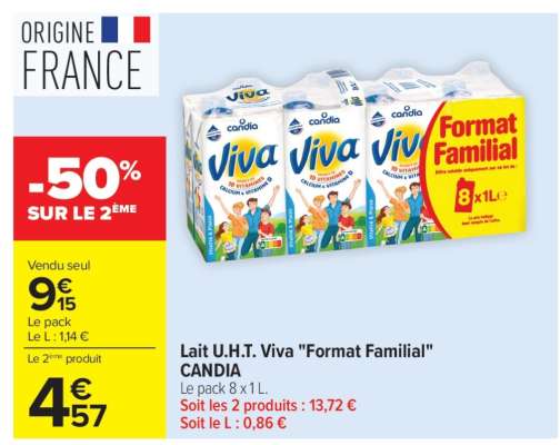 Lait U.H.T. Viva "Format Familial" CANDIA