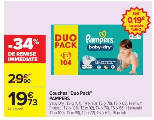 Couches Duo Pack Pampers