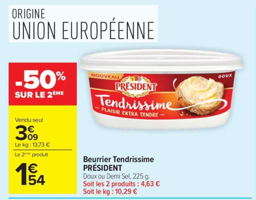 BEURRIER TENDRISSIME PRESIDENT