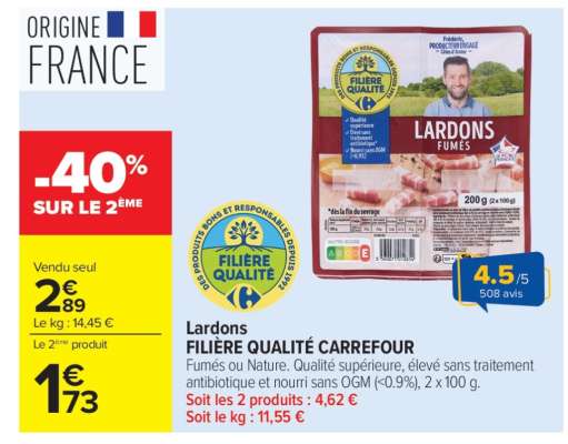 Lardons Filière Qualité Carrefour