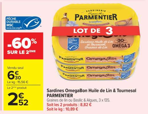Sardines OmegaBon Huile de Lin & Tournesol PARMENTIER