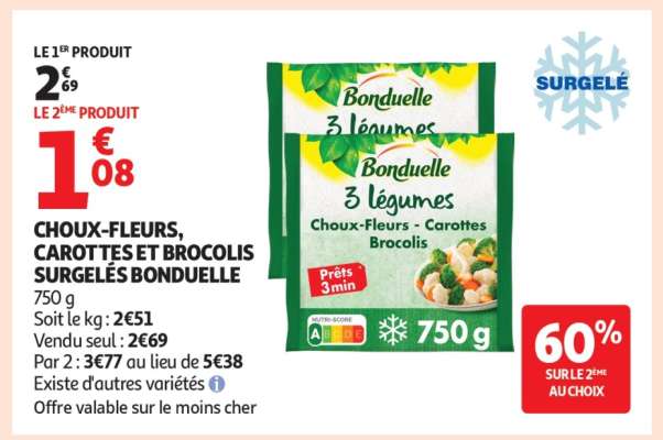 Choux-fleurs, carottes et brocolis surgelés Bonduelle