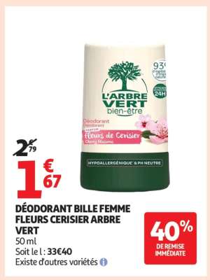 DÉODORANT BILLE FEMME FLEURS CERISIER ARBRE VERT