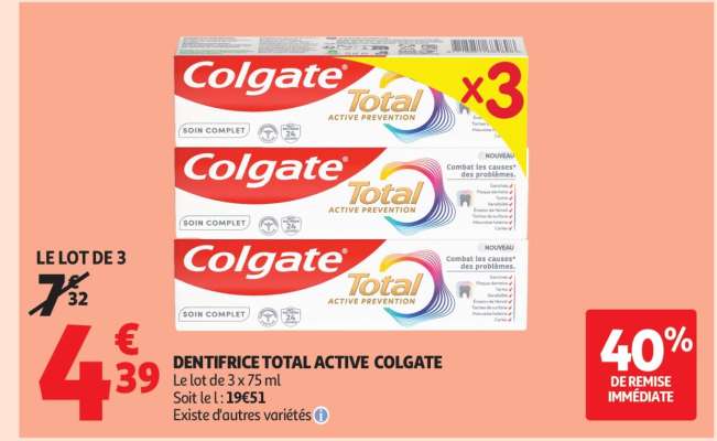 DENTIFRICE TOTAL ACTIVE COLGATE