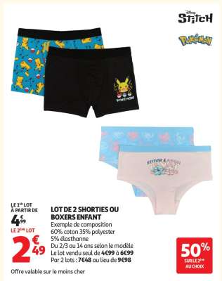 LOT DE 2 SHORTIES OU BOXERS ENFANT