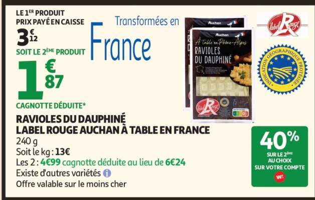 Ravioles Du Dauphiné Label Rouge Auchan À Table En France