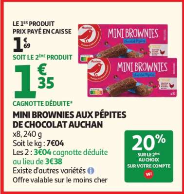 MINI BROWNIES AUX PÉPITES DE CHOCOLAT AUCHAN