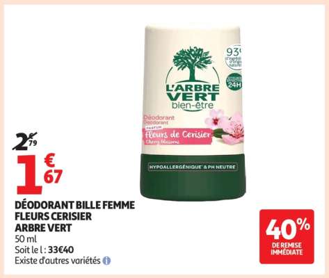 DÉODORANT BILLE FEMME FLEURS CERISIER ARBRE VERT