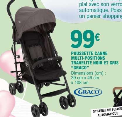 POUSSETTE CANNE MULTI-POSITIONS TRAVELITE NOIR ET GRIS “GRACO”