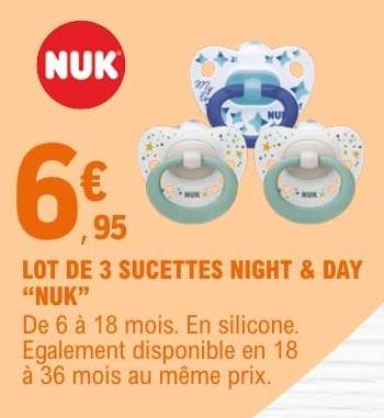 LOT DE 3 SUCETTES NIGHT & DAY “NUK”