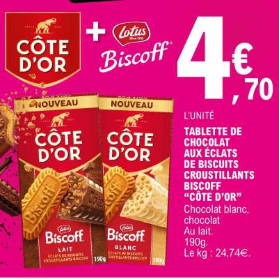 TABLETTE DE CHOCOLAT AUX ÉCLATS DE BISCUITS CROUSTILLANTS BISCOFF "CÔTE D’OR"