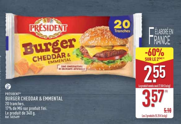 PRÉSIDENT BURGER CHEDDAR & EMMENTAL