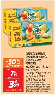 COMPOTES GOURDES SANS SUCRES AJOUTÉS 5 FRUITS JAUNES POM'POTES