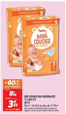 BÉBÉ COUCHES MAXI ABSORBANTES T3 4-9KG X70
