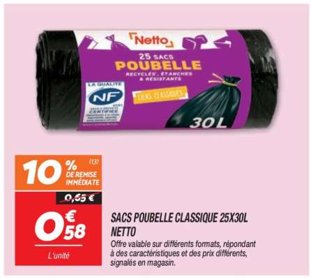 SACS POUBELLE CLASSIQUE 25X30L NETTO