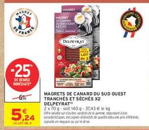 MAGRETS DE CANARD DU SUD OUEST TRANCHÉS ET SÉCHÉS X2 DELPEYRAT