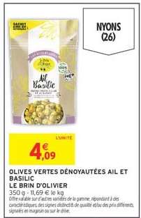 OLIVES VERTES DÉNOYAUTÉES AIL ET BASILIC