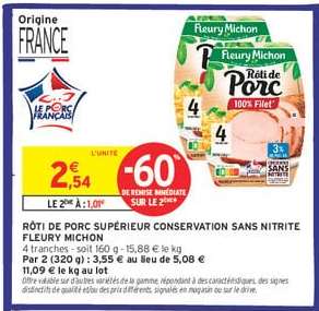 RÔTI DE PORC SUPÉRIEUR CONSERVATION SANS NITRITE FLEURY MICHON