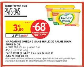 MARGARINE OMÉGA 3 SANS HUILE DE PALME DOUX FRUIT D'OR