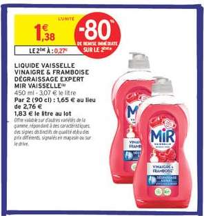 LIQUIDE VAISSELLE VINAIGRE & FRAMBOISE DÉGRAISSAGE EXPERT MIR VAISSELLE