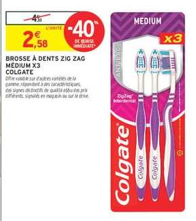 Brosse à dents Zig Zag Médium X3 Colgate