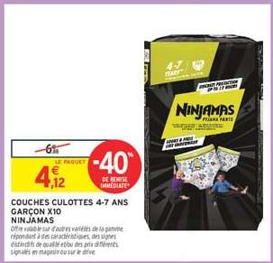 Couches Culottes 4-7 Ans Garçon X10 Ninjamas