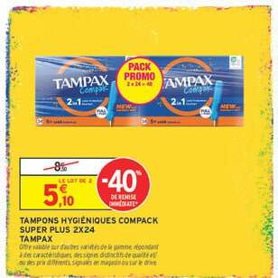 TAMPONS HYGIÉNIQUES COMPACK SUPER PLUS 2X24 TAMPAX