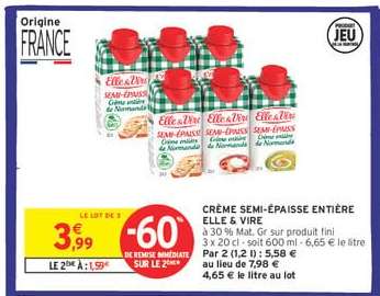 CRÈME SEMI-ÉPAISSE ENTIÈRE ELLE & VIRE