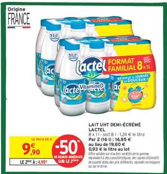 Lait UHT Demi-Écrémé Lactel