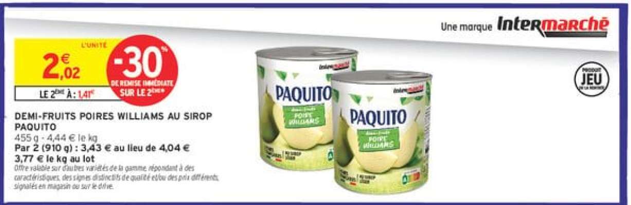 DEMI-FRUITS POIRES WILLIAMS AU SIROP PAQUITO