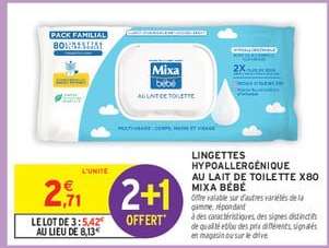 LINGETTES HYPOALLERGÉNIQUE AU LAIT DE TOILETTE X80 MIXA BÉBÉ