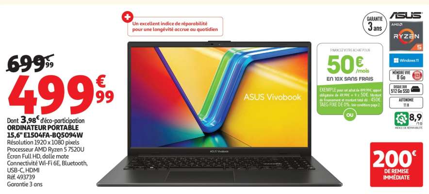 ORDINATEUR PORTABLE 15,6" E1504FA-BQ5094W