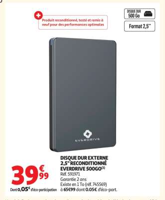 DISQUE DUR EXTERNE 2,5" RECONDITIONNE EVERDRIVE 500GO
