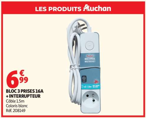 BLOC 3 PRISES 16A + INTERRUPTEUR