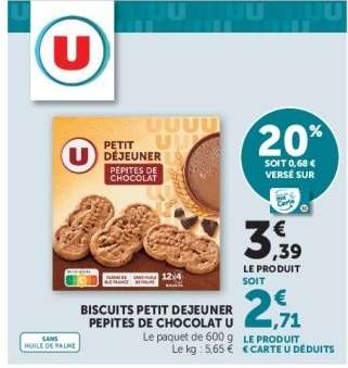 BISCUITS PETIT DEJEUNER PEPITES DE CHOCOLAT U