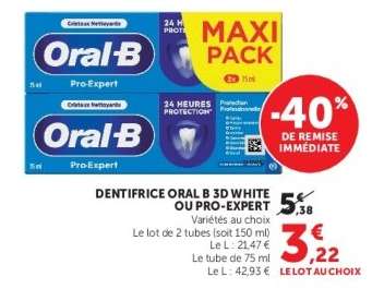 DENTIFRICE ORAL B 3D WHITE OU PRO-EXPERT