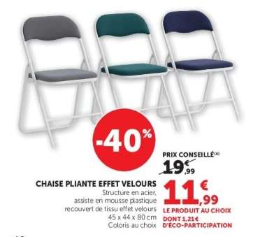 Chaise pliante effet velours