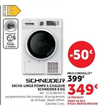 SCHNEIDER SECHE-LINGE POMPE A CHALEUR SCHNEIDER 8 KG