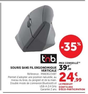 Souris sans fil ergonomique verticale