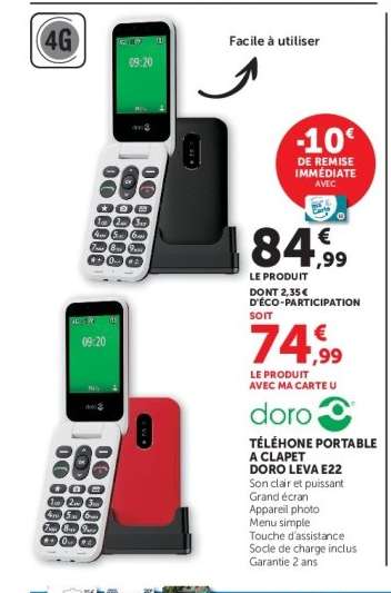 TÉLÉPHONE PORTABLE À CLAPET DORO LEVA E22