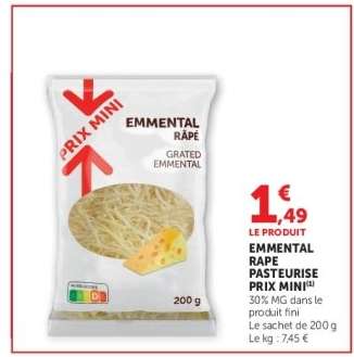 Emmental Râpé Pasteurisé Prix Mini