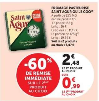 Fromage Pasteurisé Saint Agur ou Le Coq
