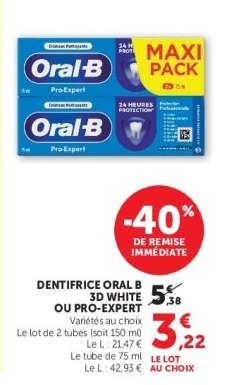 DENTIFRICE ORAL B 3D WHITE OU PRO-EXPERT