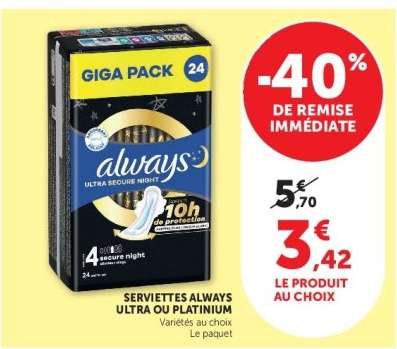 SERVIETTES ALWAYS ULTRA OU PLATINIUM