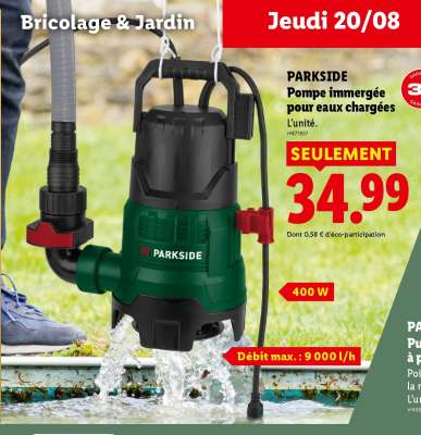 PARKSIDE Pompe immergée pour eaux chargées