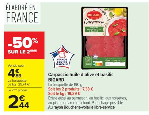 Carpaccio huile d'olive et basilic BIGARD