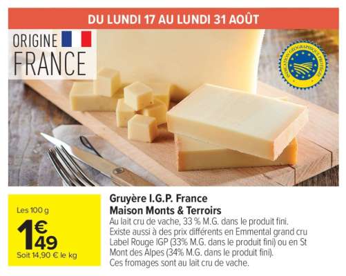 Gruyère I.G.P. France Maison Monts & Terroirs