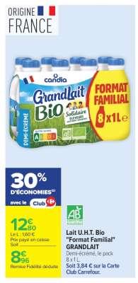 Lait U.H.T. Bio "Format Familial" GRANDLAIT