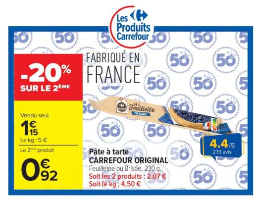 Pâte à tarte CARREFOUR ORIGINAL